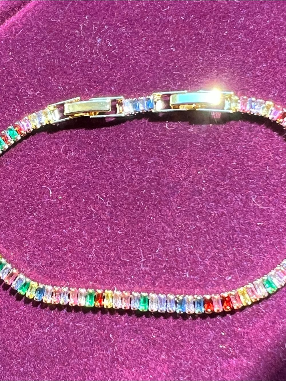 Gold Multi-Color Crystal Tennis Bracelet Size 7.5